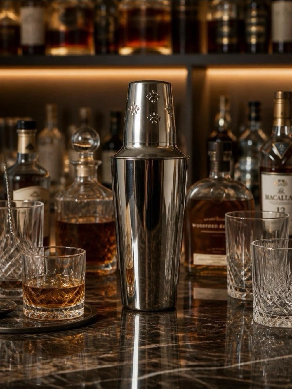 Polished Silver Cocktail Shaker - Elegant Bar Accessory Cobbler MCM Barware